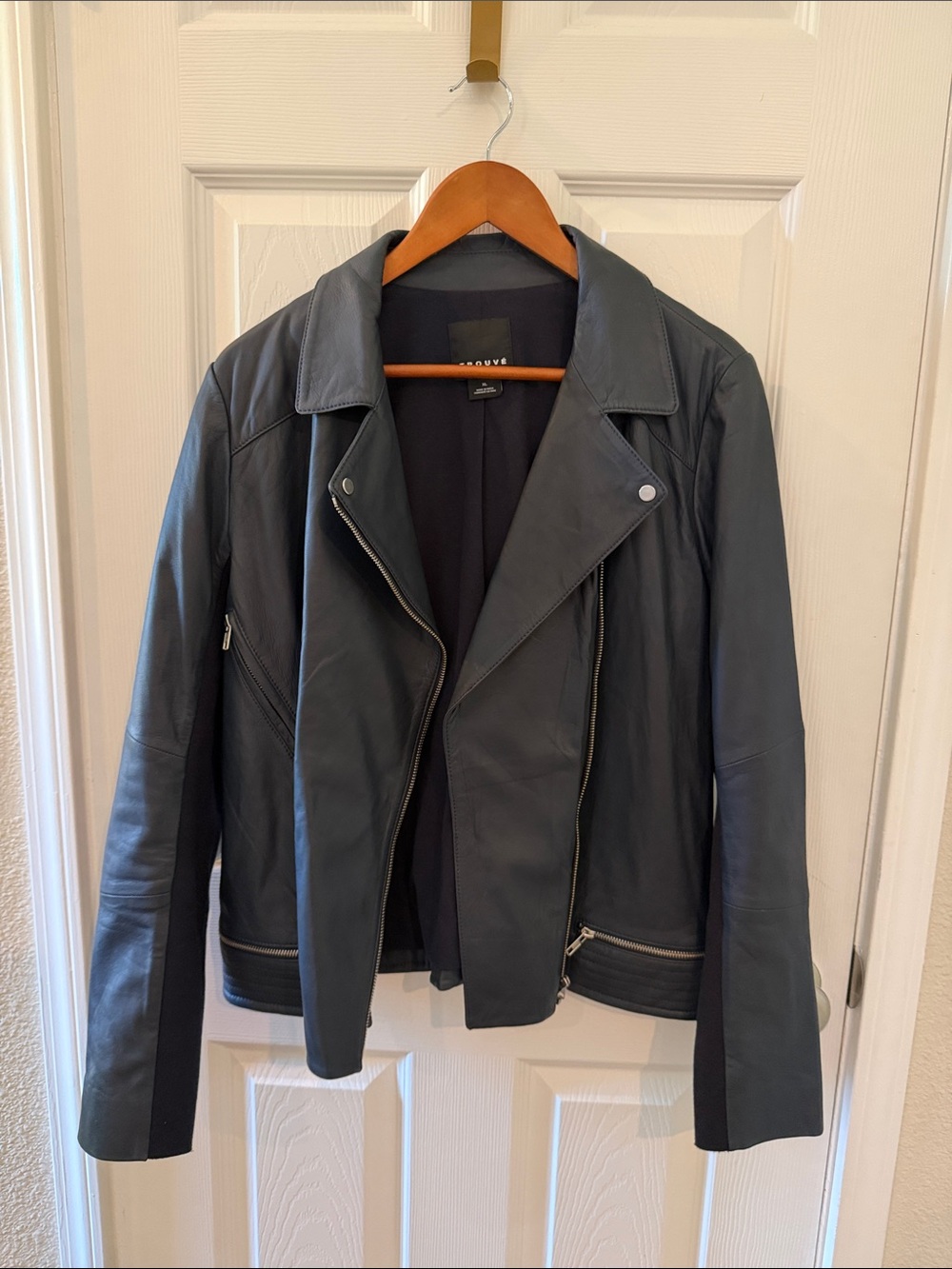 Nordstrom Trove dark blue/navy Leather Asymmetrical Moto Jacket